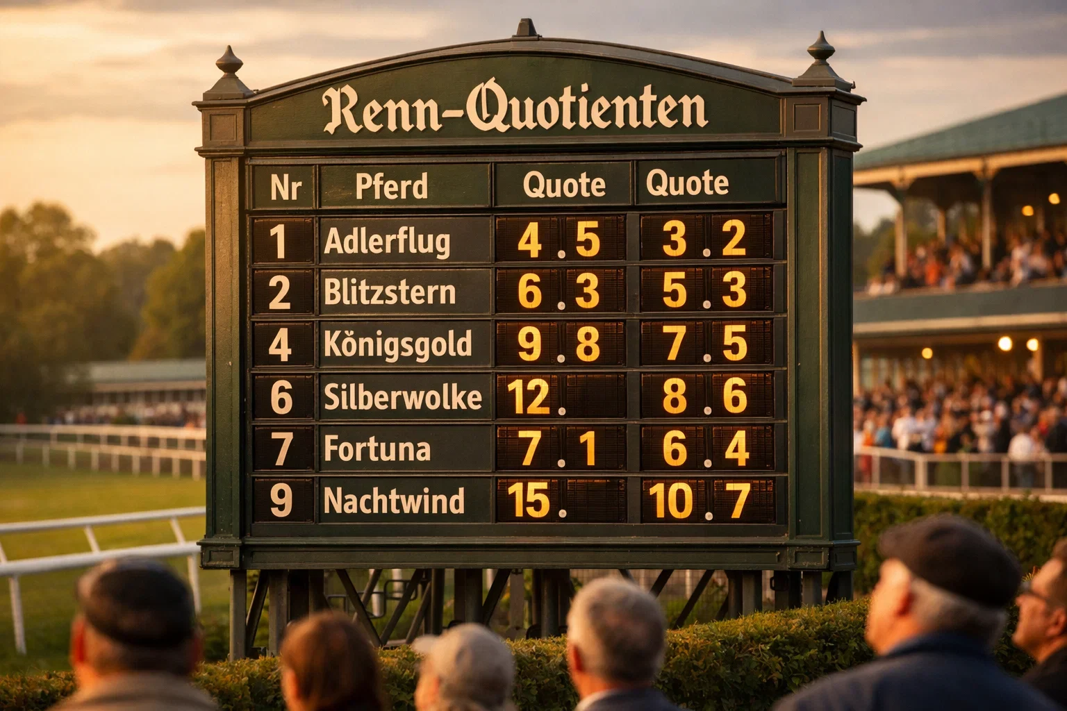 Anzeigetafel mit Quoten an einer Pferderennbahn