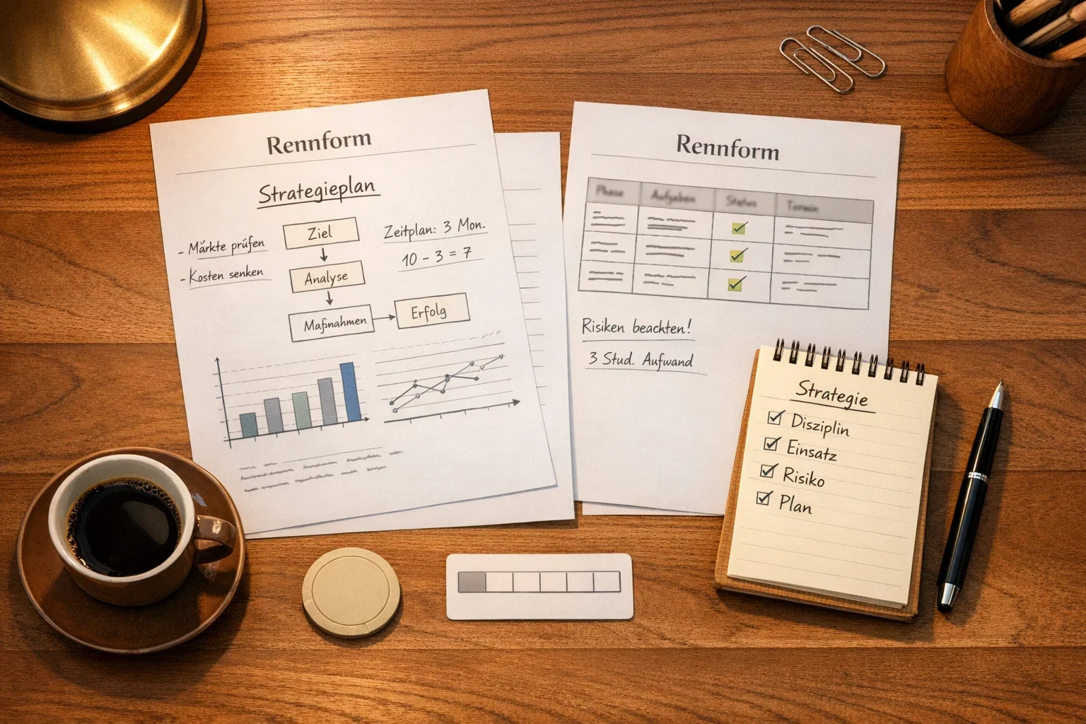 Strategische Planung mit Rennformular und Stift
