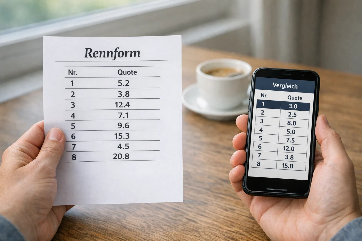 Wetter vergleicht Quoten auf Smartphone und Papier