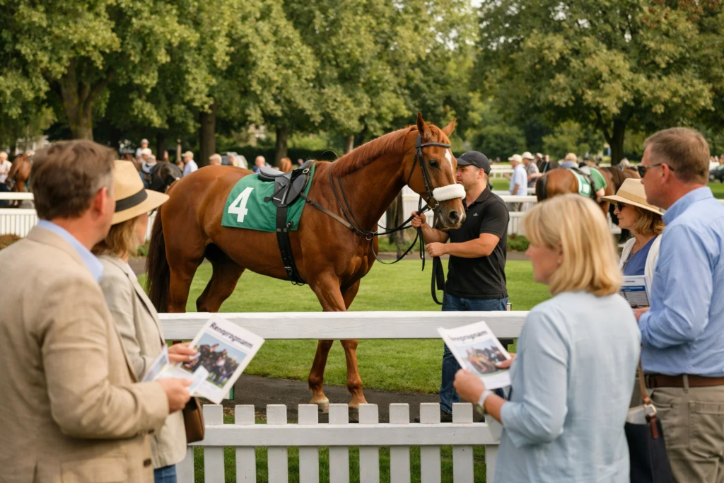 Zuschauer und Wetter an der Rennbahn beobachten das Geschehen
